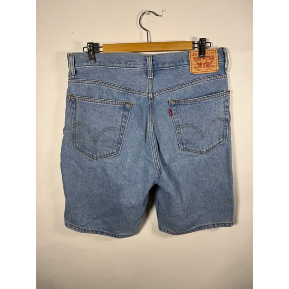 Levis 505 Regular Fit Denim Shorts Mens 33 Light Wash Blue Cotton Zip Fly FLAWS - Picture 5 of 12